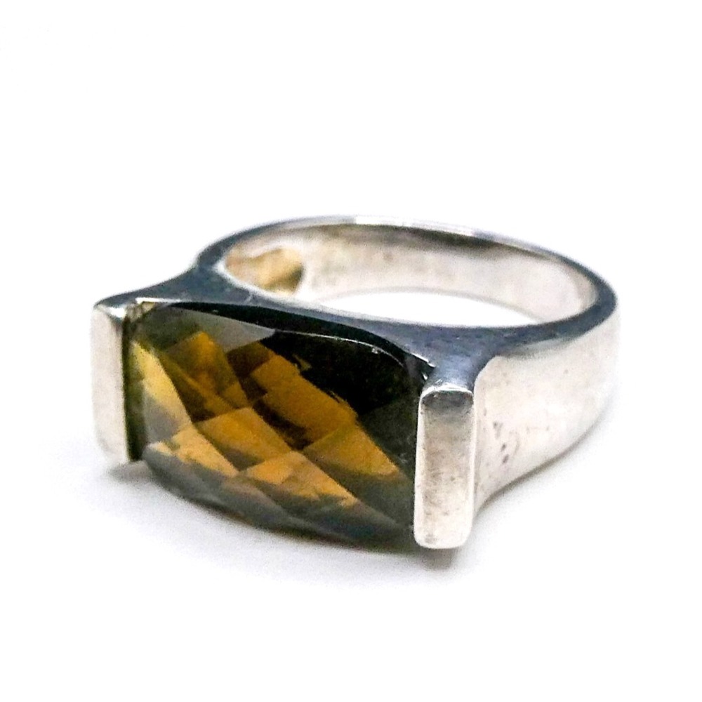 Vintage Premier Designs Smoky Topaz Crystal Ring Sz 6 Modernist Fashion